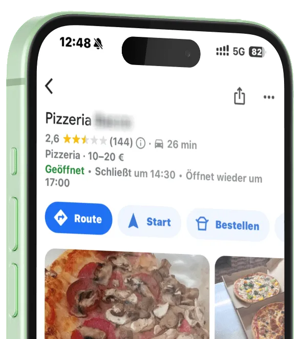 Google Unternehmensprofil mit Bewertungen auf dem Smartphone