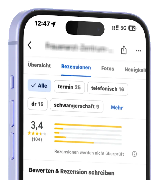 Google Rezensionen mit Bewertungs&uuml;bersicht auf dem Smartphone